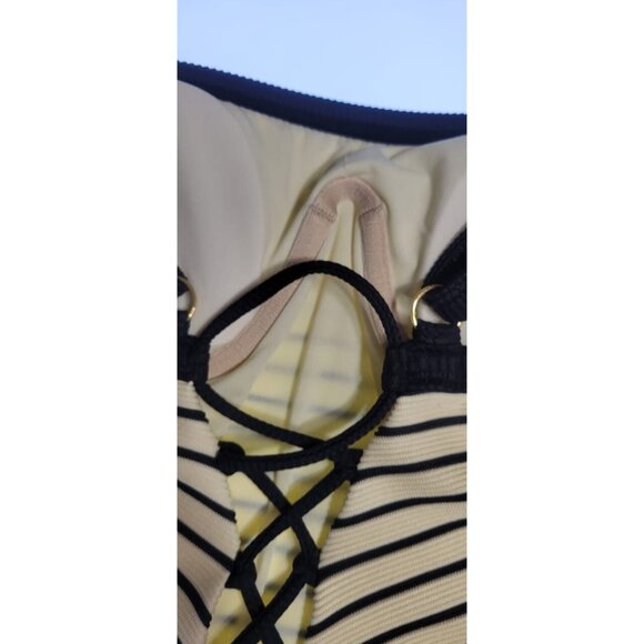 Robin Piccone One Piece Swimsuit Womens Parker Stripped Size 4 Ecru/Black Color - Picture 5 of 12